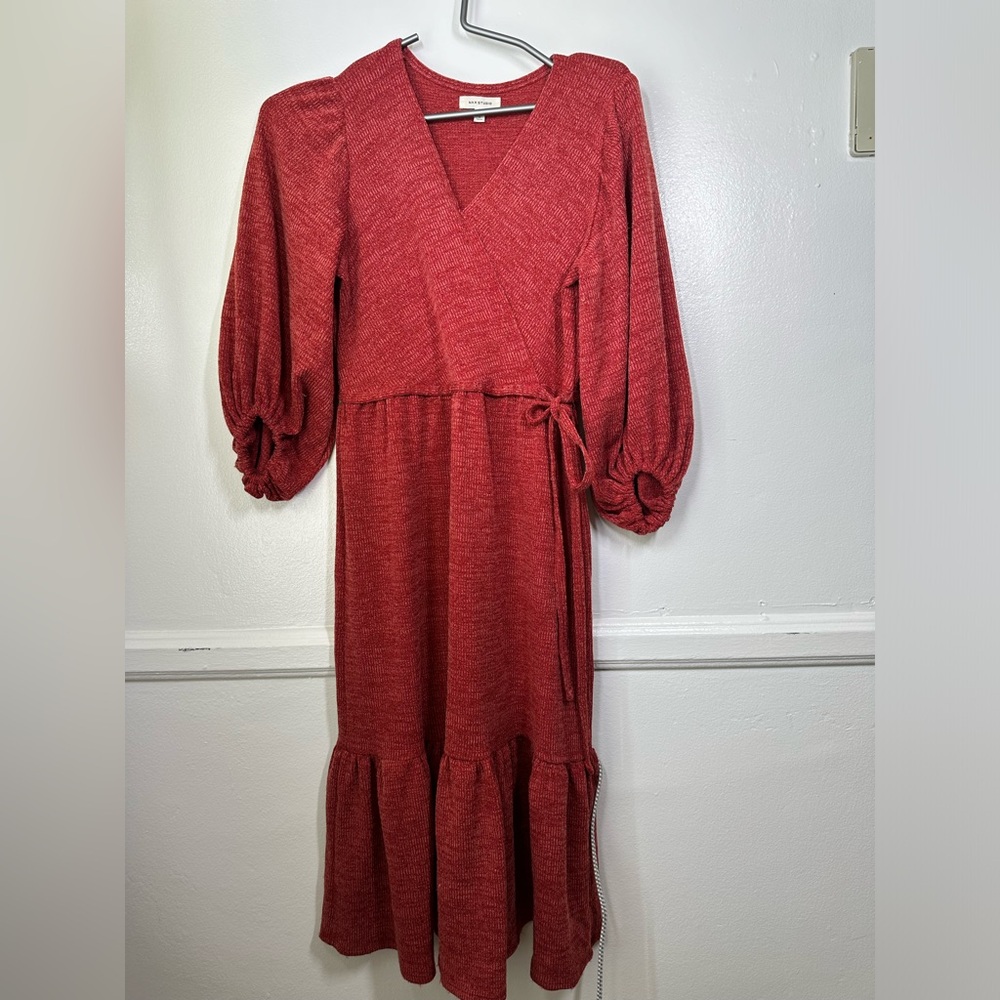 Max Studio Women's Knit 3/4 Sleeve Midi Dress Size S Color:Brick